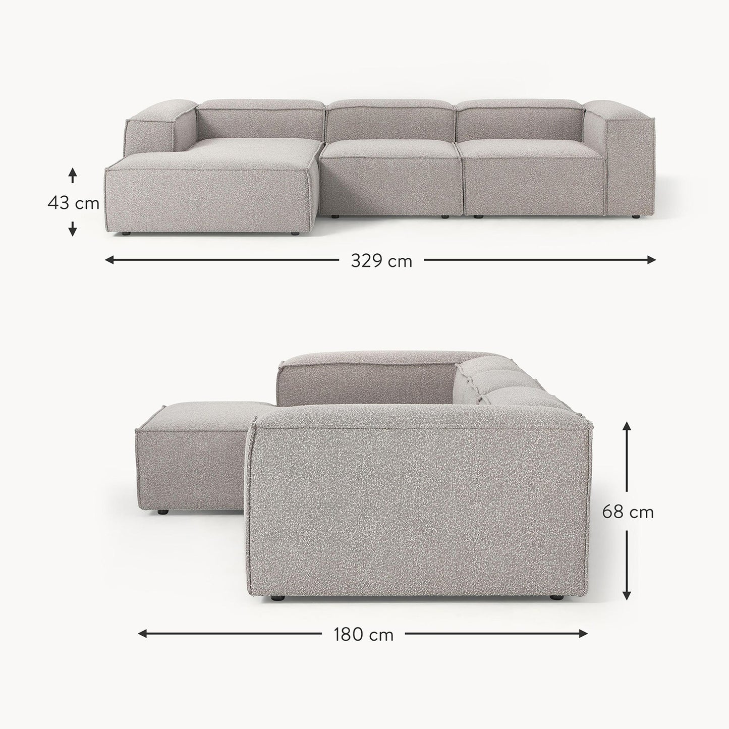 ElegantEdge 3 Seater Boucle Grey L Shaped Sofa