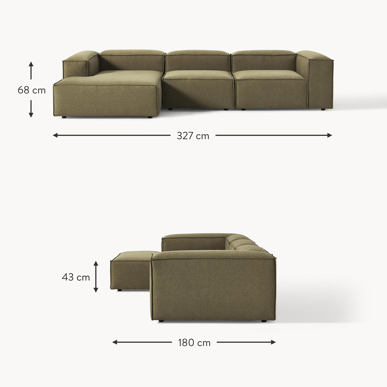 ElegantEdge 3 Seater Olive Green L Shaped Sofa