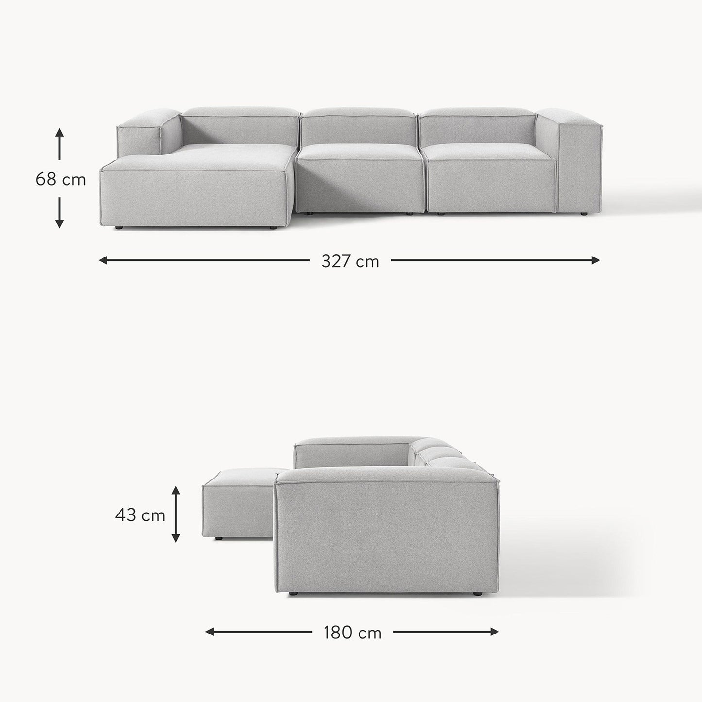 ElegantEdge 3 Seater Grey L Shaped Sofa