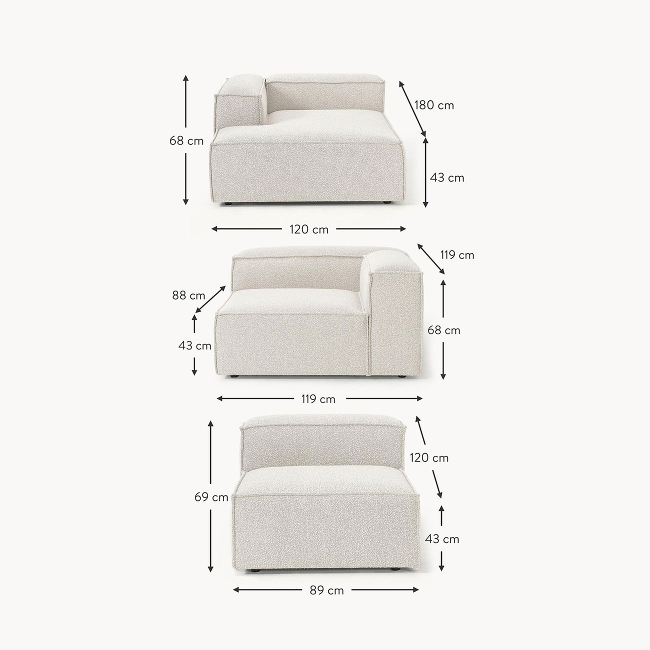 ElegantEdge 3 Seater White Boucle L Shaped Sofa