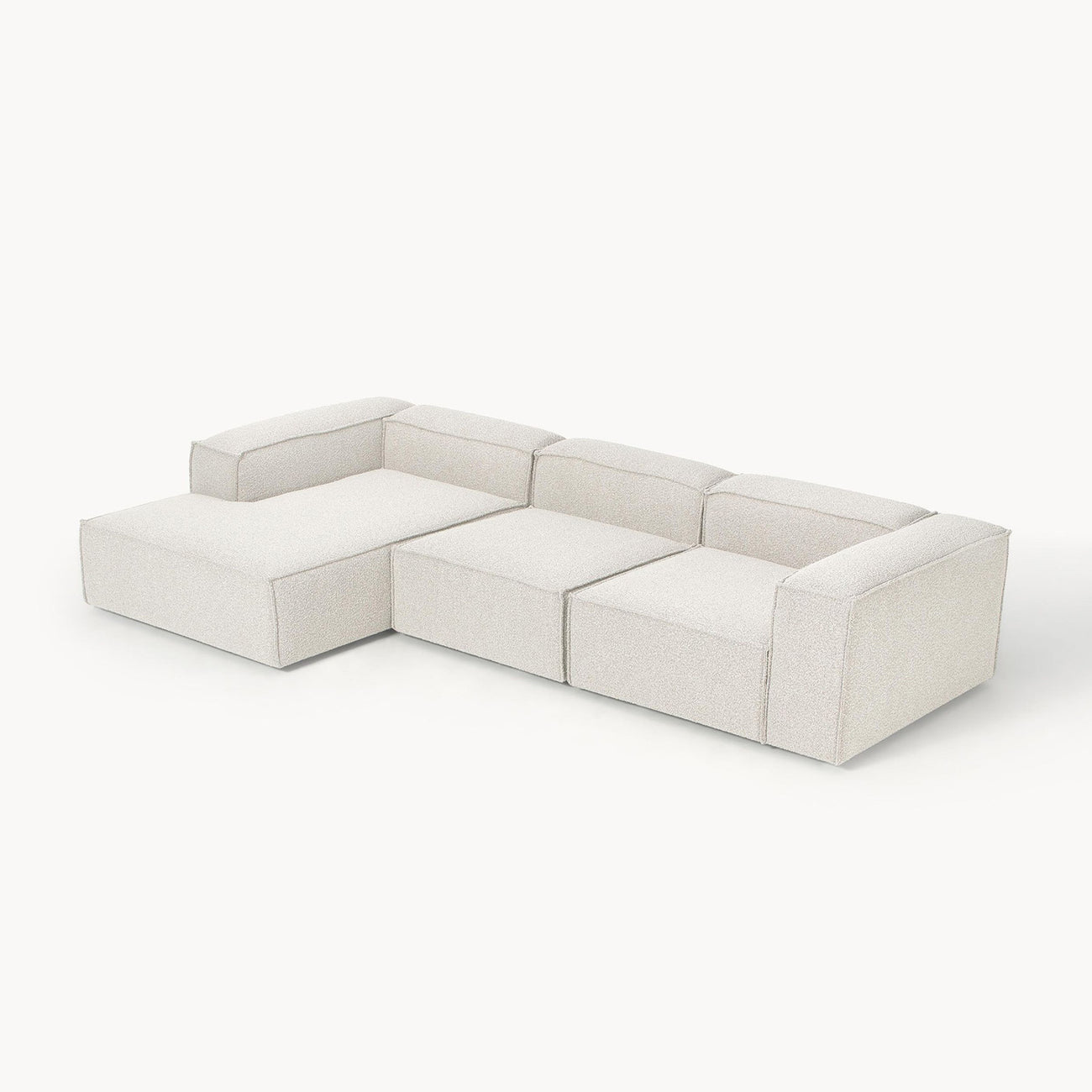 ElegantEdge 3 Seater White Boucle L Shaped Sofa