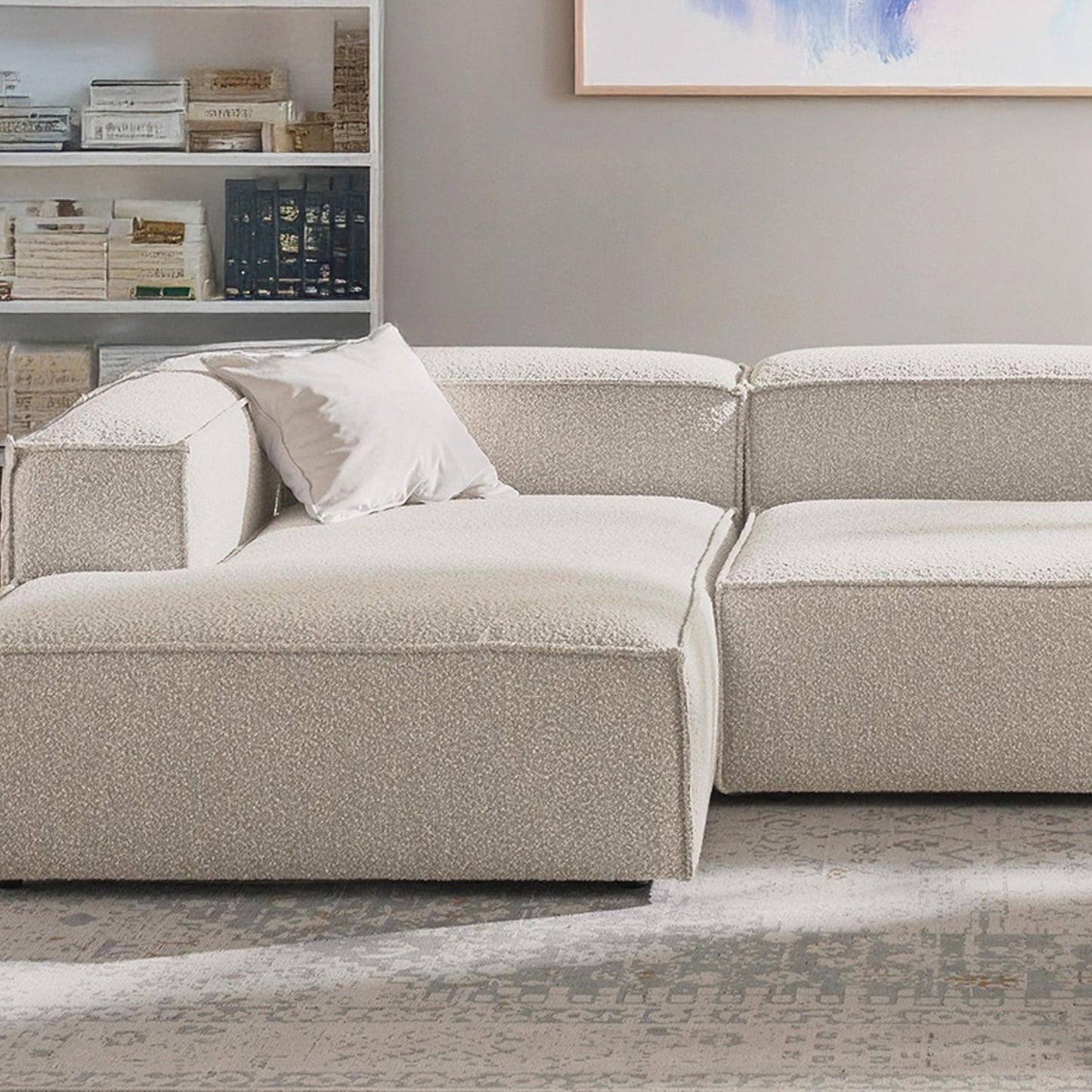 ElegantEdge 3 Seater White Boucle L Shaped Sofa