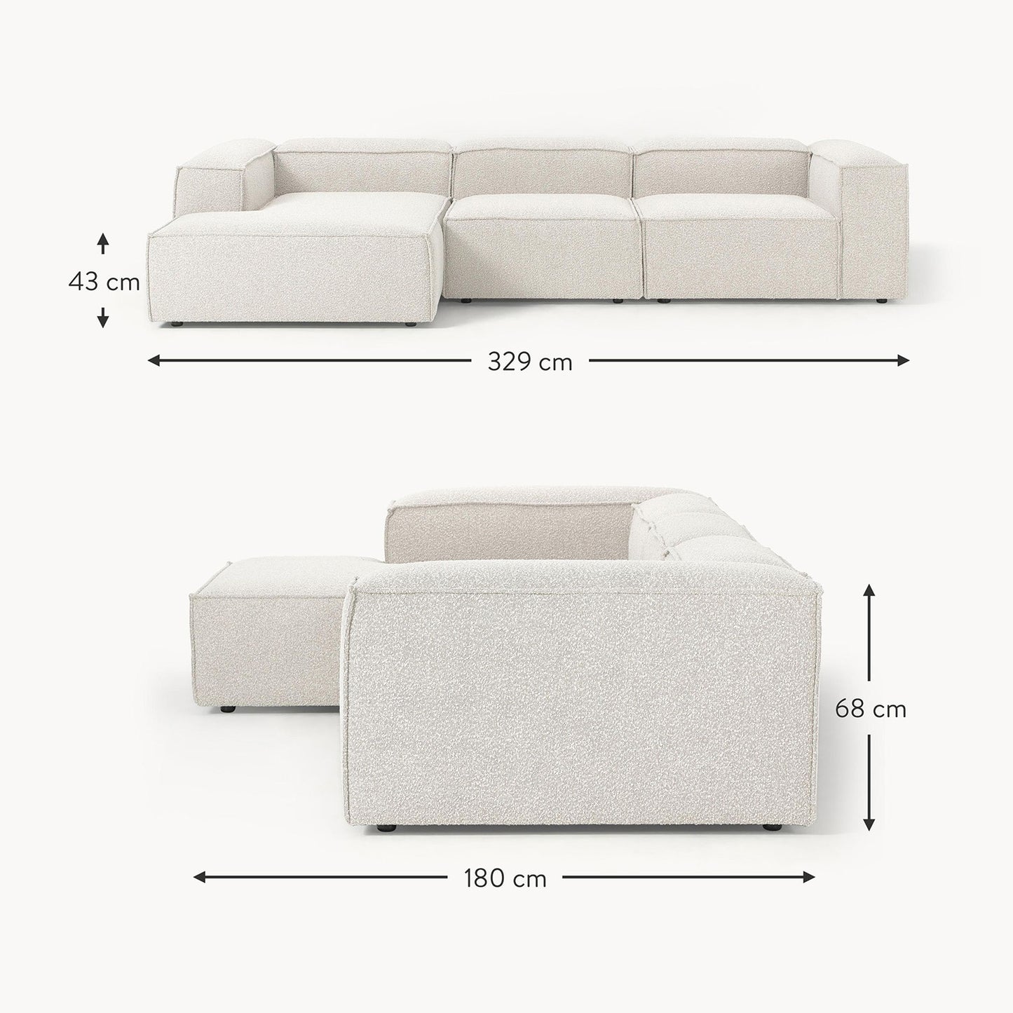 ElegantEdge 3 Seater White Boucle L Shaped Sofa