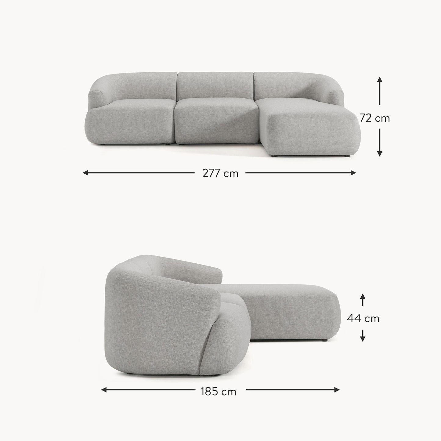 ZenLiving 3 Seater Grey Boucle L Shaped Sofa