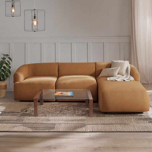 ZenLiving 3 Seater Tan Boucle L Shaped Sofa