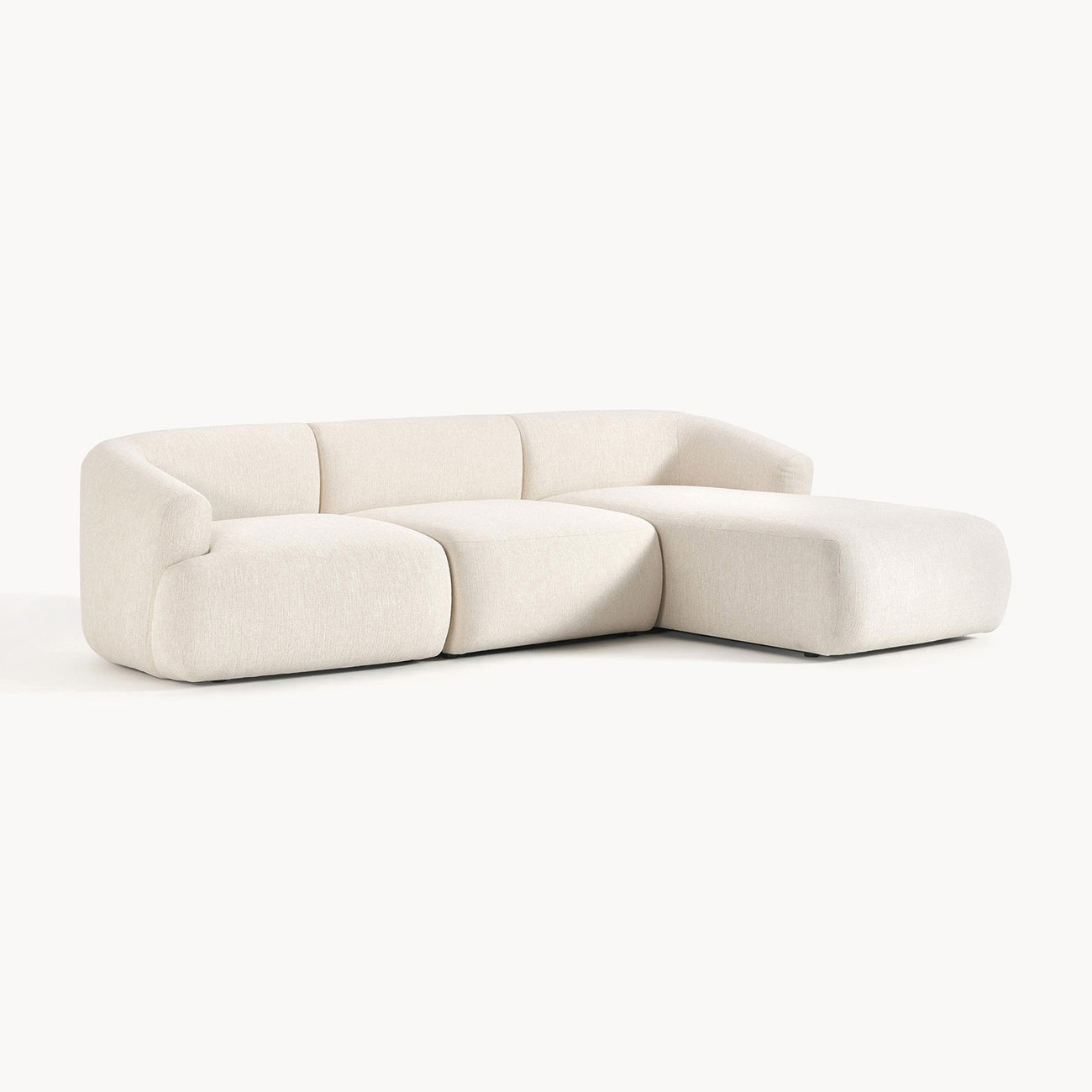 ZenLiving 3 Seater White Boucle L Shaped Sofa