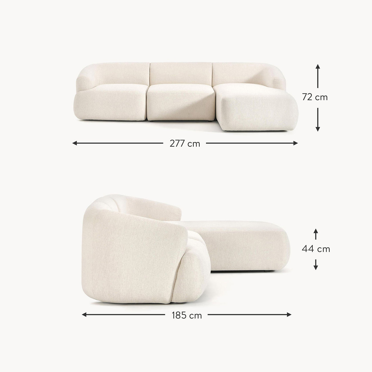 ZenLiving 3 Seater White Boucle L Shaped Sofa