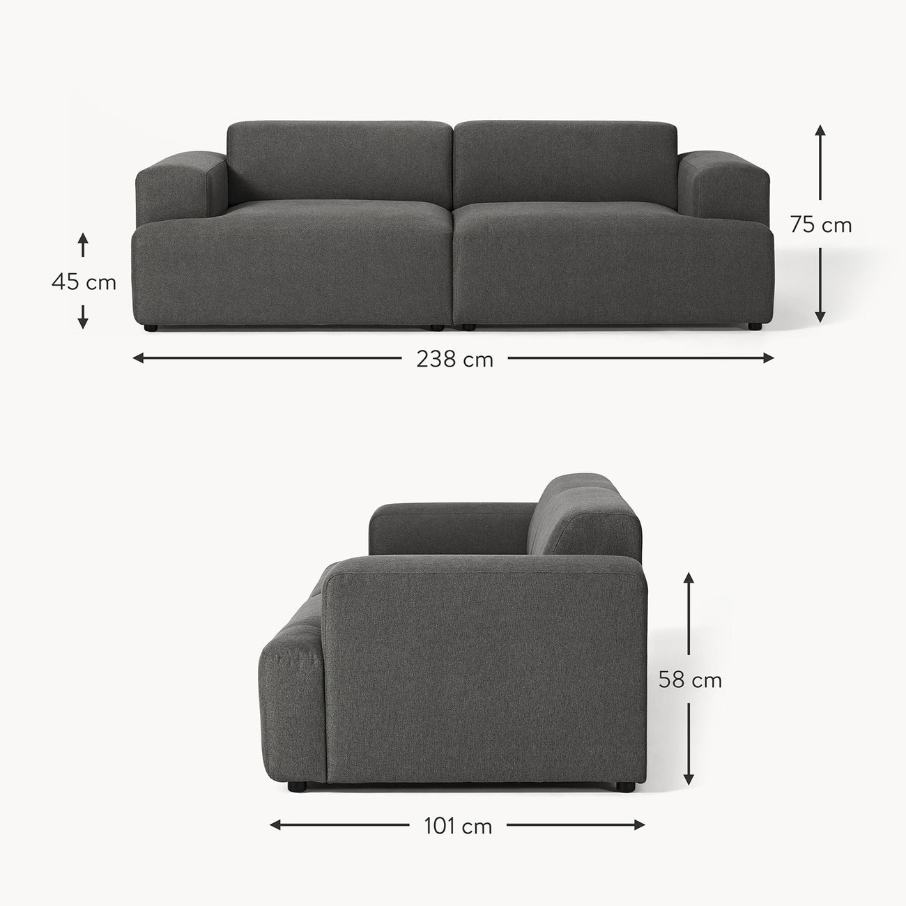 ComfortHaven 2 Seater Sofa Dark Grey