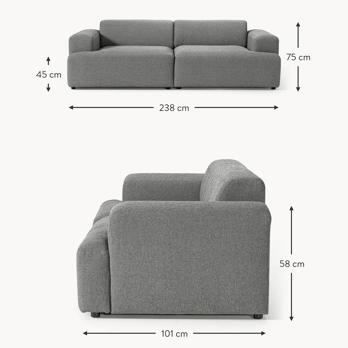 ComfortHaven 2 Seater Sofa Grey