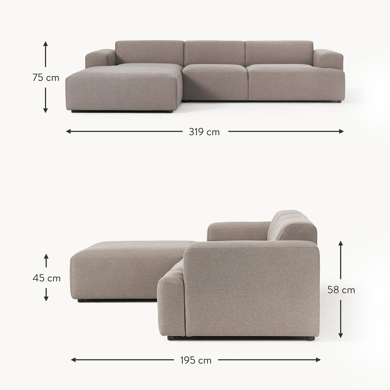 ComfortHaven 3 Seater L Shaped Sofa Mouse Grey