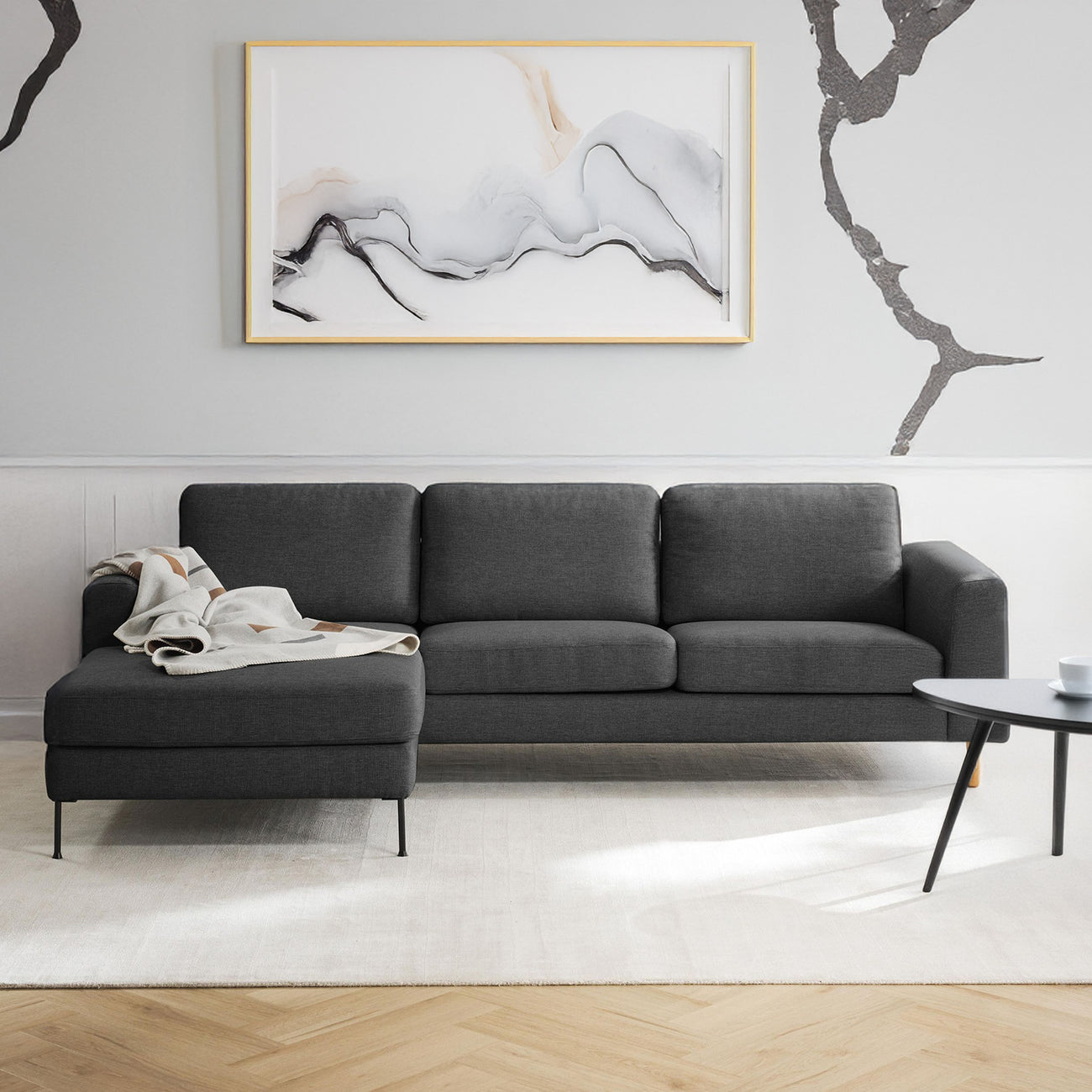 ModernElegance L Shaped 3 Seater Sofa Dark Grey