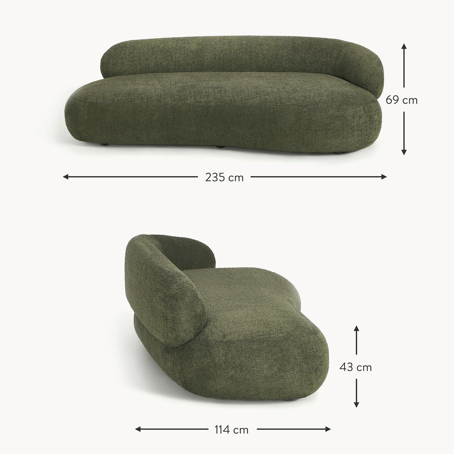 LuxeLounge Boucle 3 Seater Sofa Olive Green