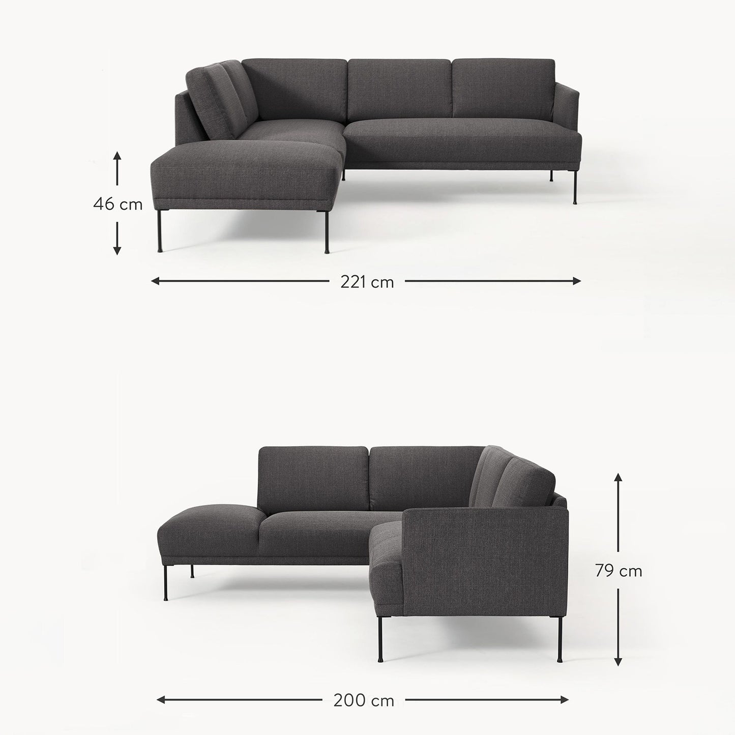 ModernElegance L Shaped 5 Seater Dark Grey