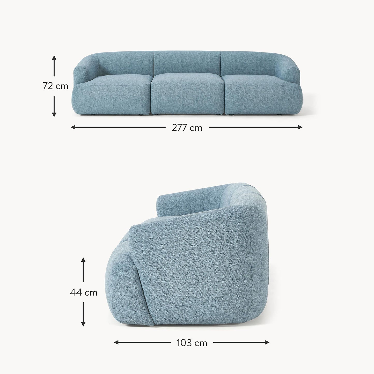 ZenLiving 3 Seater Sofa Boucle Blue