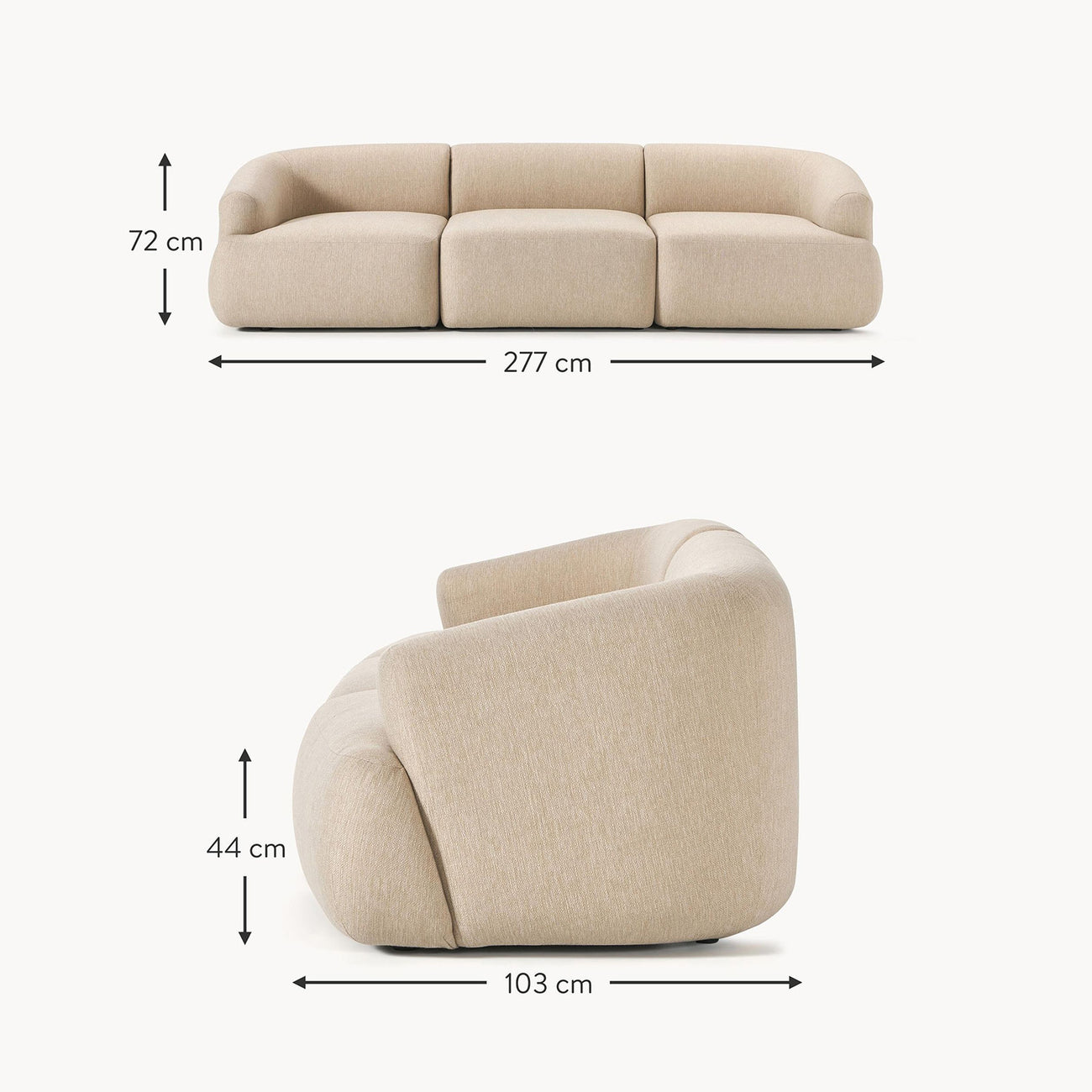 ZenLiving 3 Seater Sofa Beige