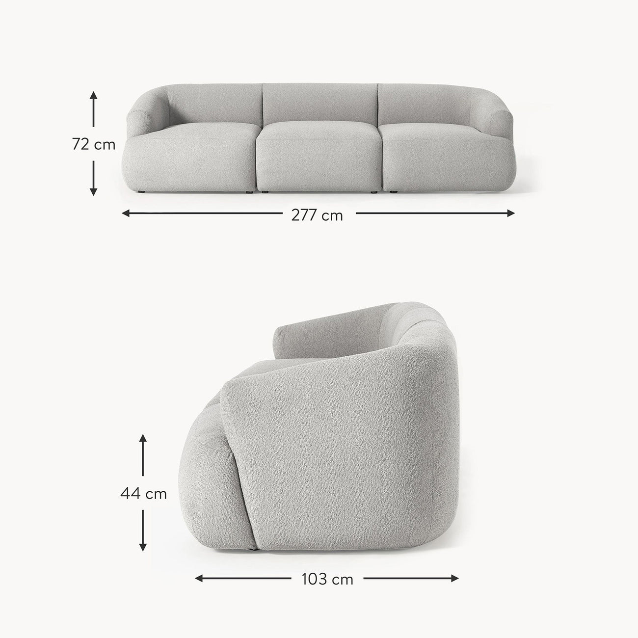 ZenLiving 3 Seater Sofa Boucle Grey