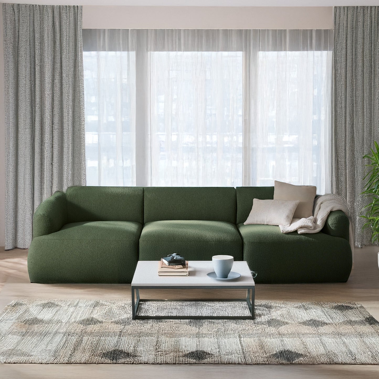 ZenLiving 3 Seater Sofa Boucle Green