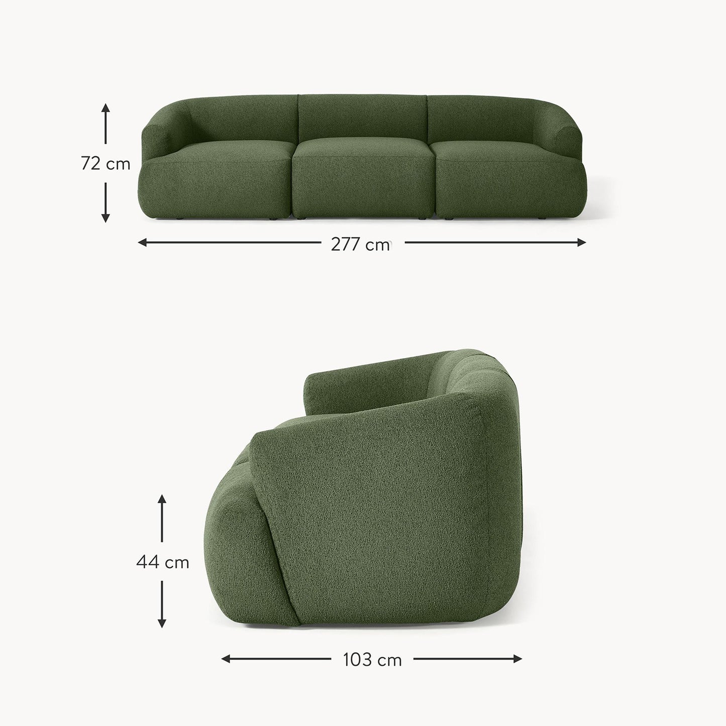 ZenLiving 3 Seater Sofa Boucle Green