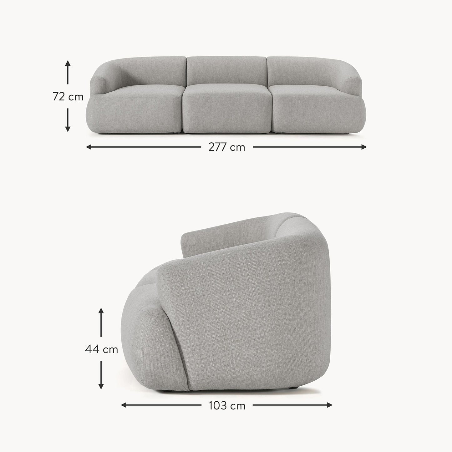 ZenLiving 3 Seater Sofa Chic Grey