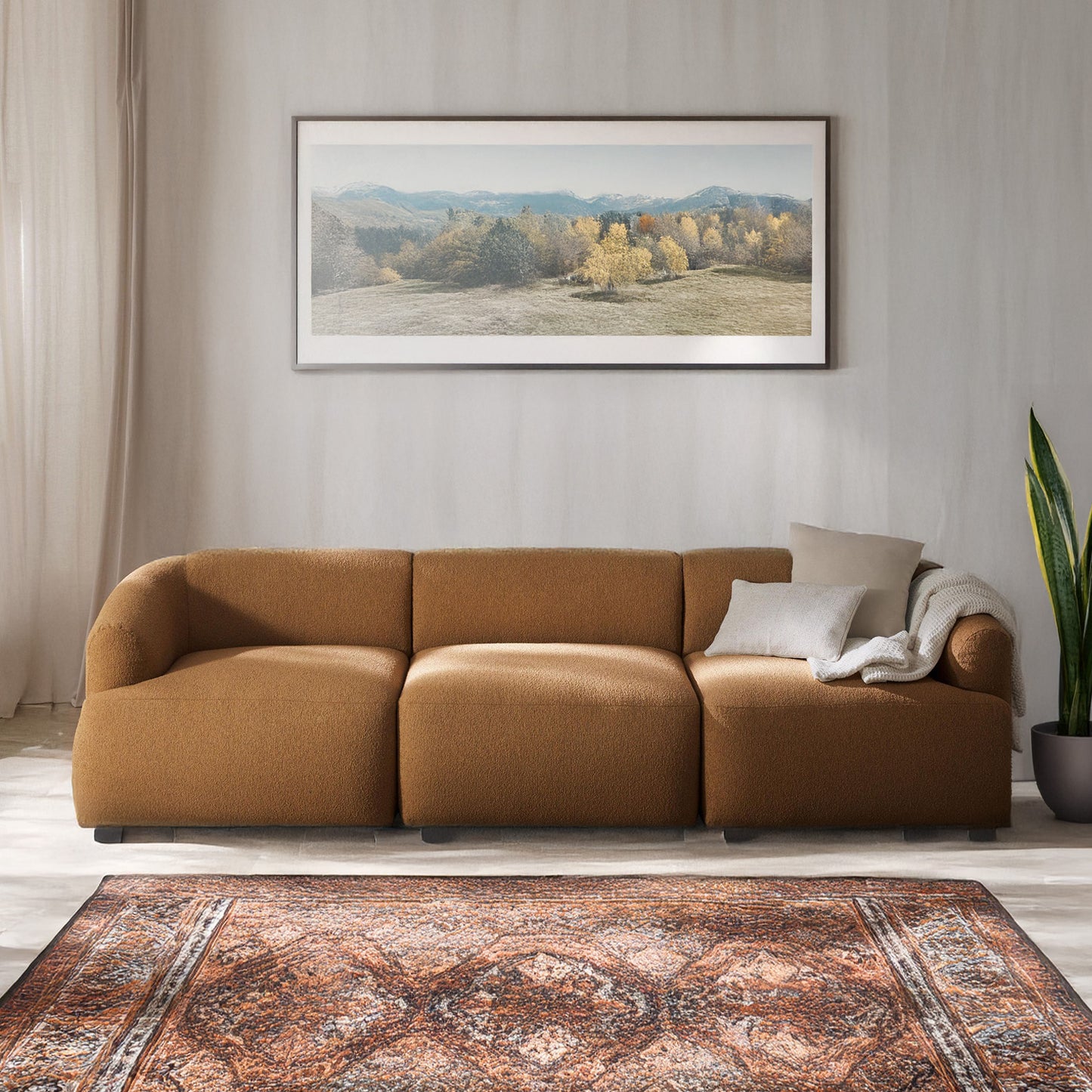 ZenLiving 3 Seater Sofa Boucle Tan