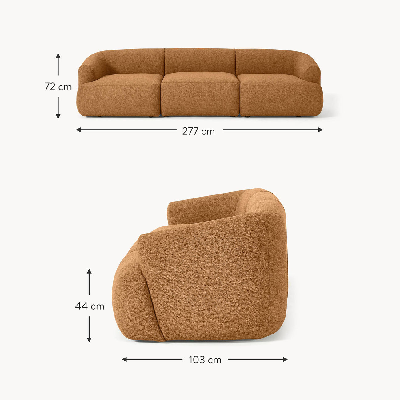 ZenLiving 3 Seater Sofa Boucle Tan