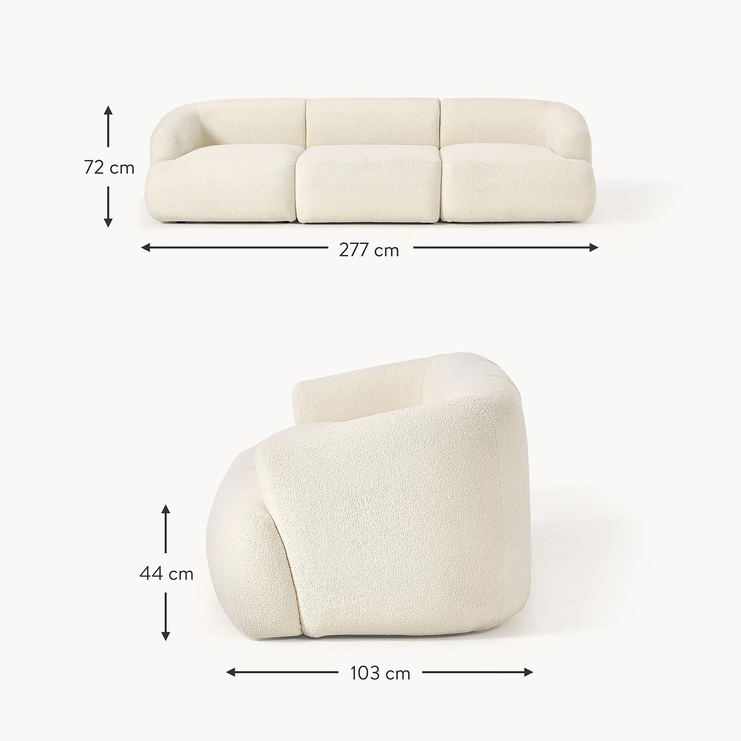 ZenLiving 3 Seater Sofa Boucle Crème