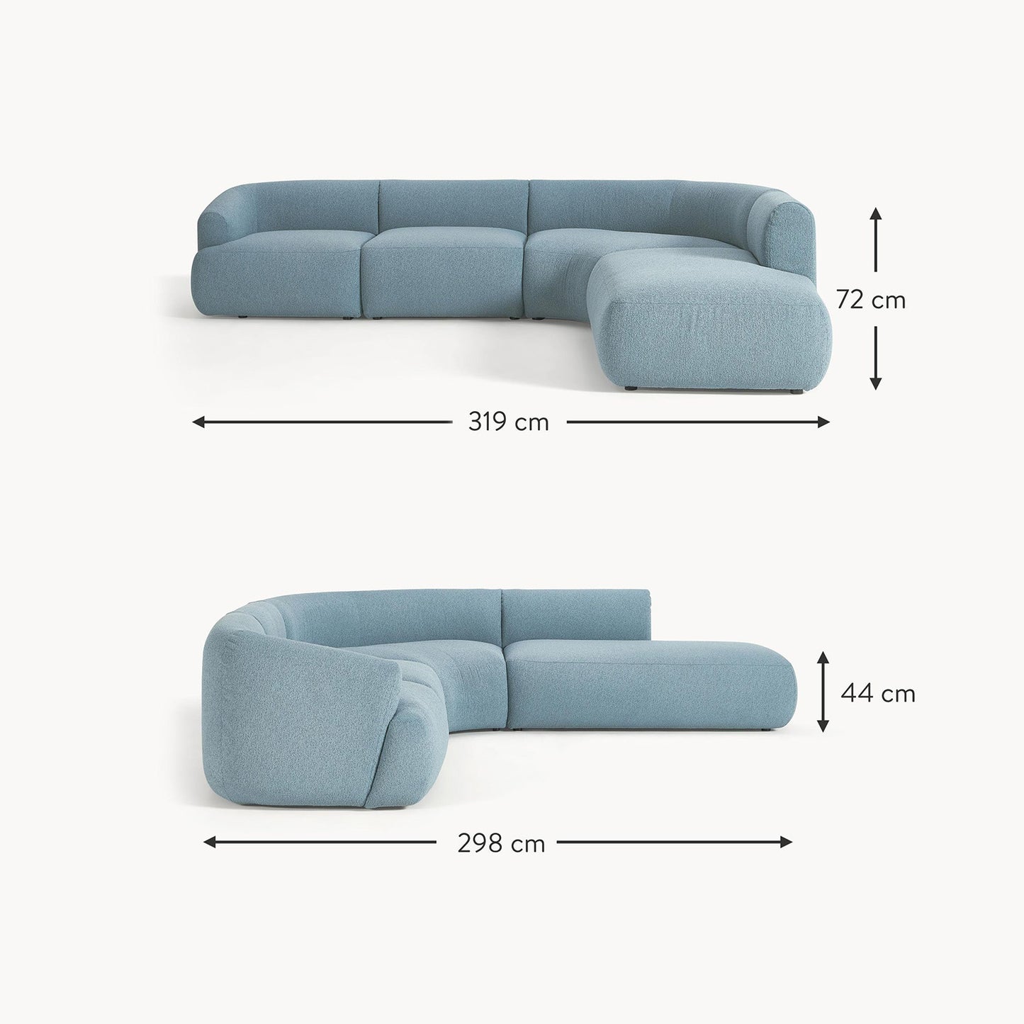 ZenLiving 5 Seater Sofa Boucle Blue