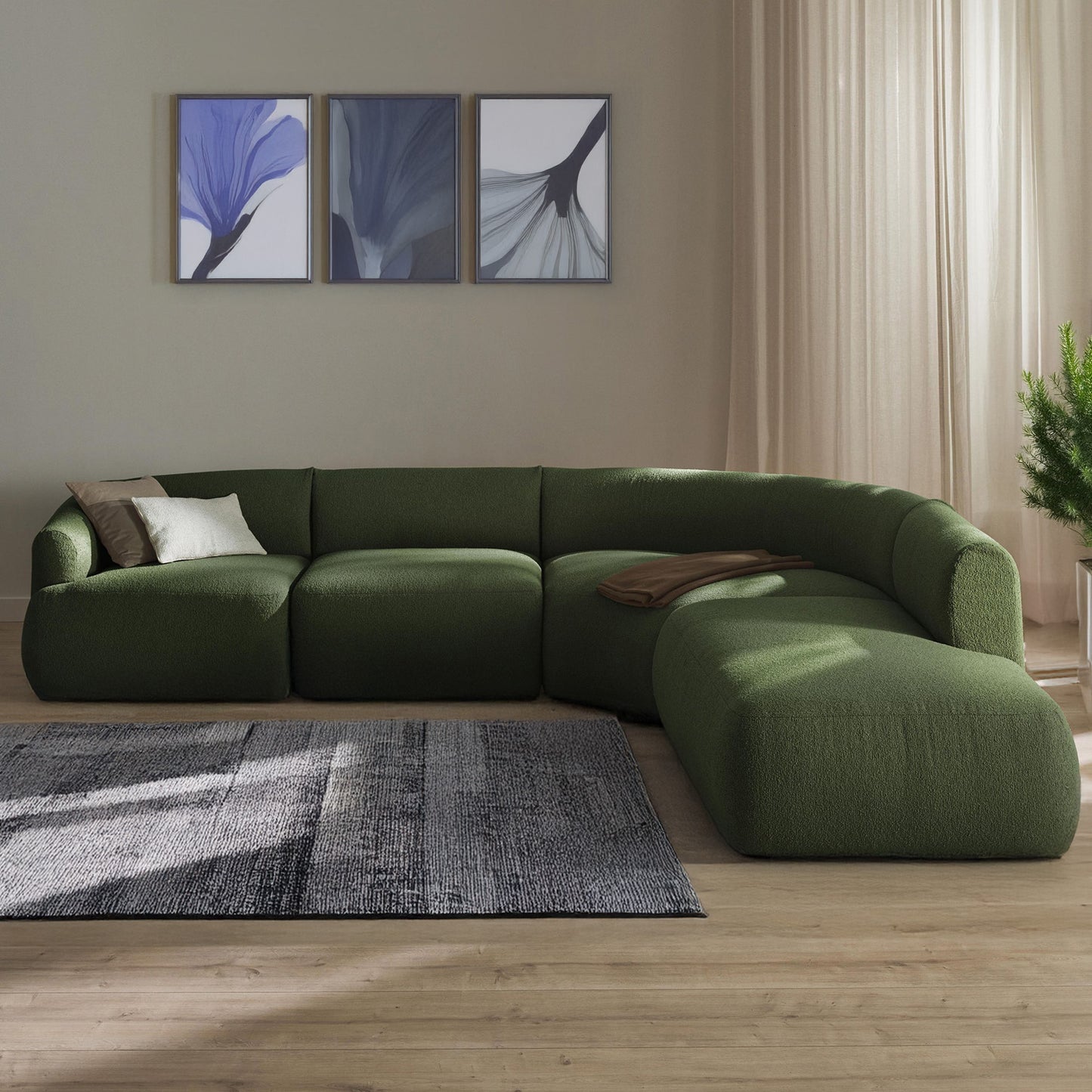 ZenLiving 5 Seater Sofa Boucle Green