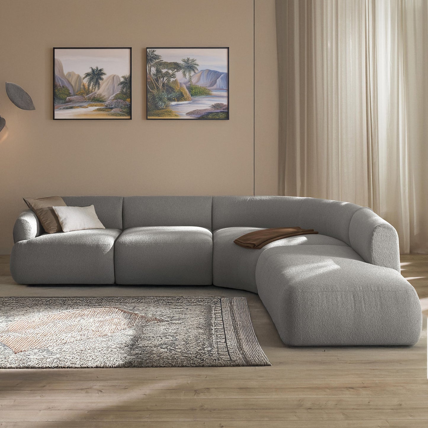 ZenLiving 5 Seater Sofa Boucle Grey