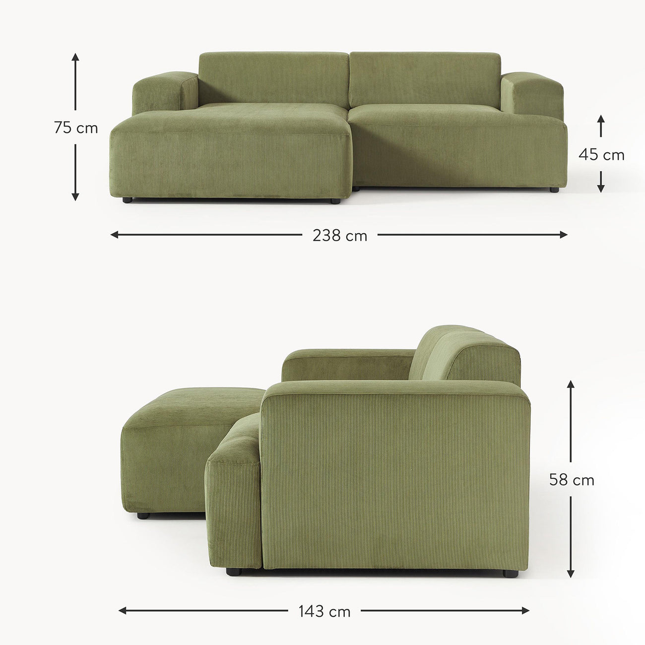 Sophisticated Comfort Corduroy 2 Seater Sofa Green