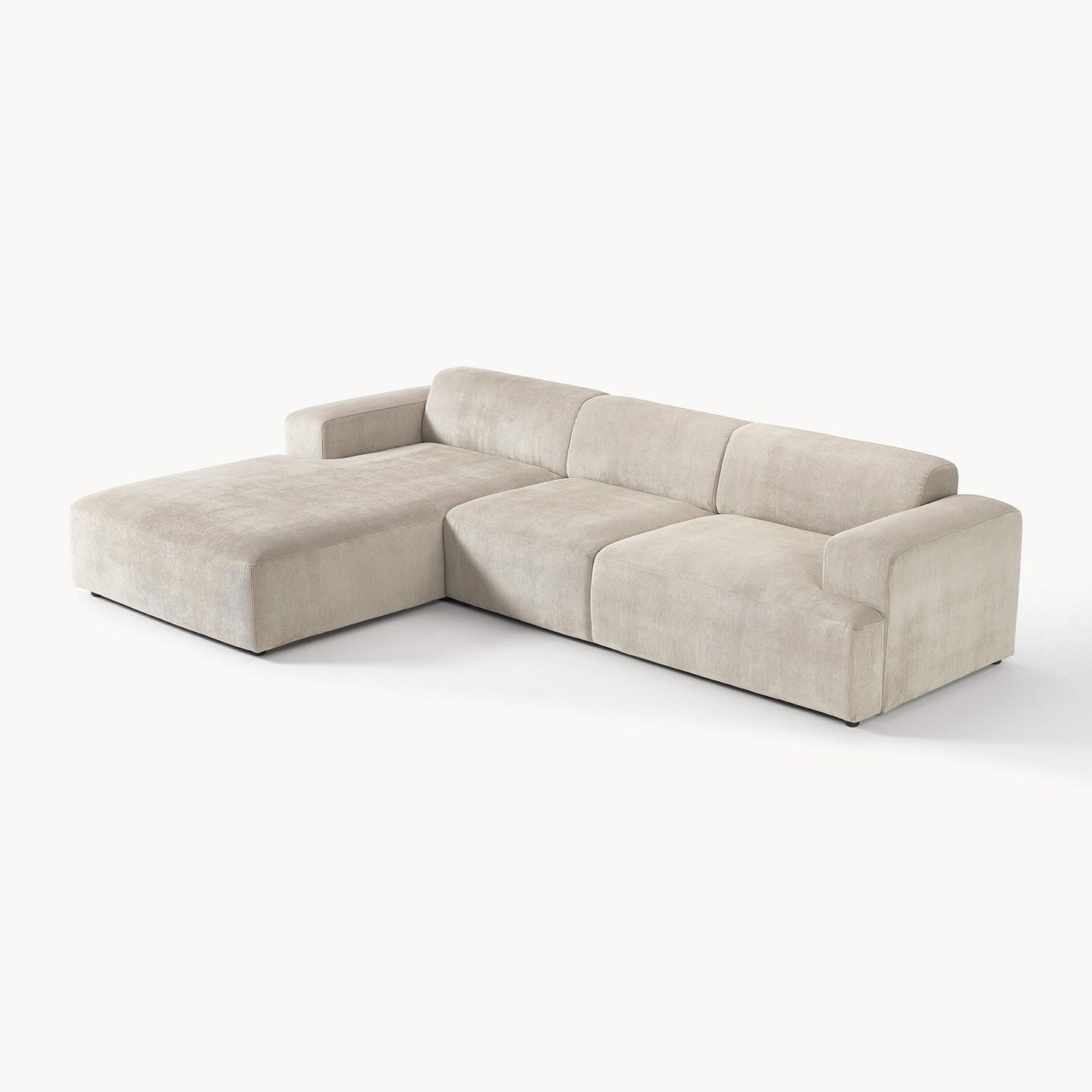 Sophisticated Comfort Corduroy 3 Seater L Shaped Sofa Creme