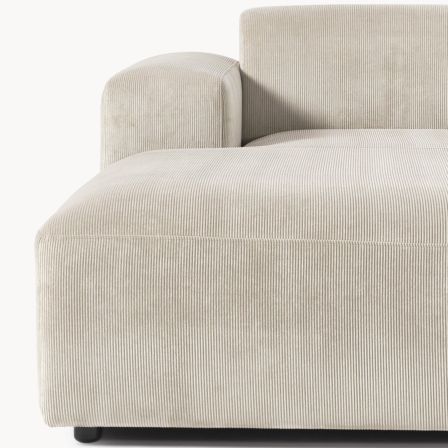 Sophisticated Comfort Corduroy 3 Seater L Shaped Sofa Creme