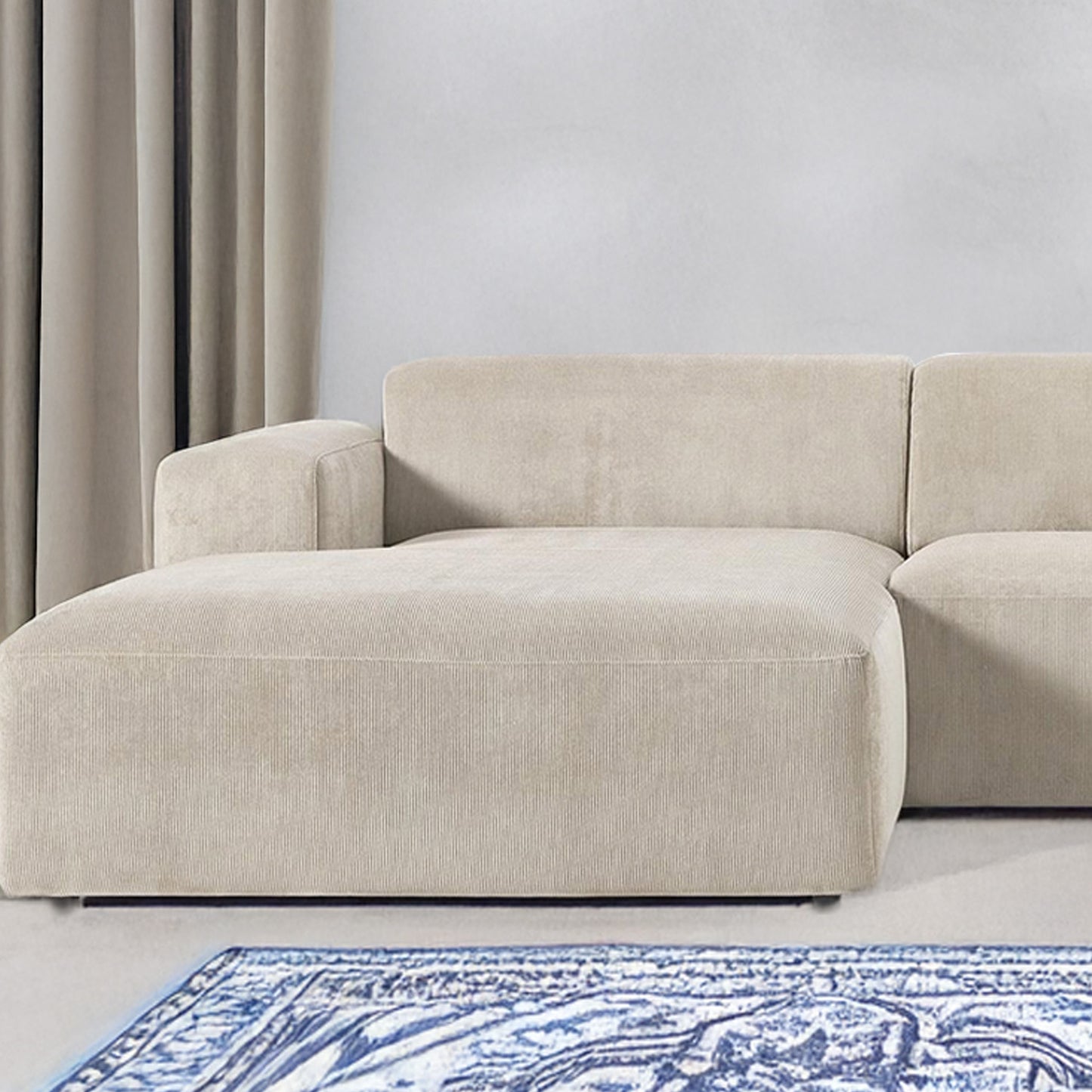 Sophisticated Comfort Corduroy 3 Seater L Shaped Sofa Creme