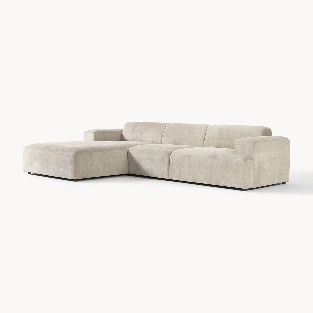 Sophisticated Comfort Corduroy 3 Seater L Shaped Sofa Creme