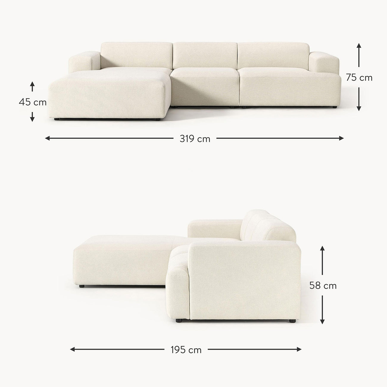 Sophisticated Comfort 3 Seater L Shaped Sofa Crème