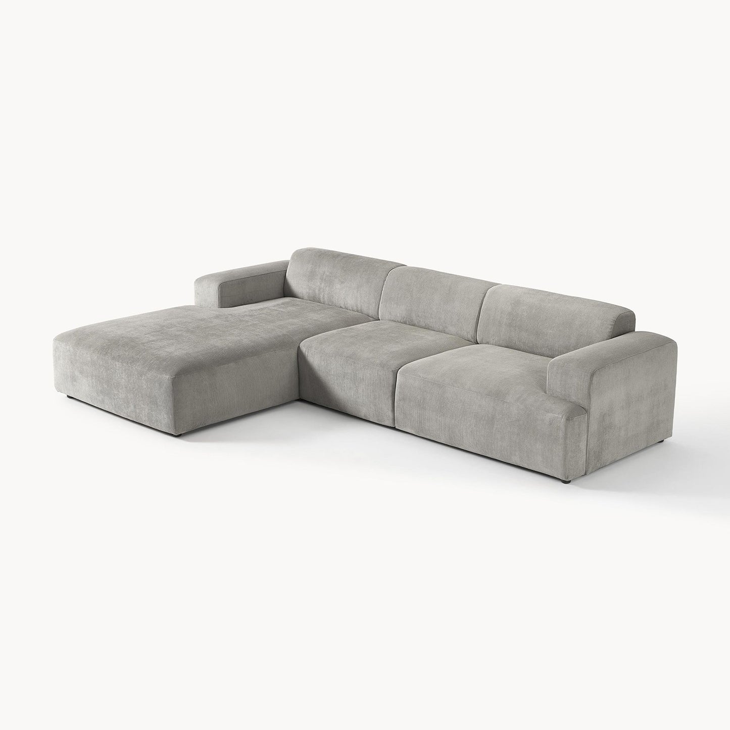 Sophisticated Comfort Corduroy 3 Seater L Shaped Sofa Grey