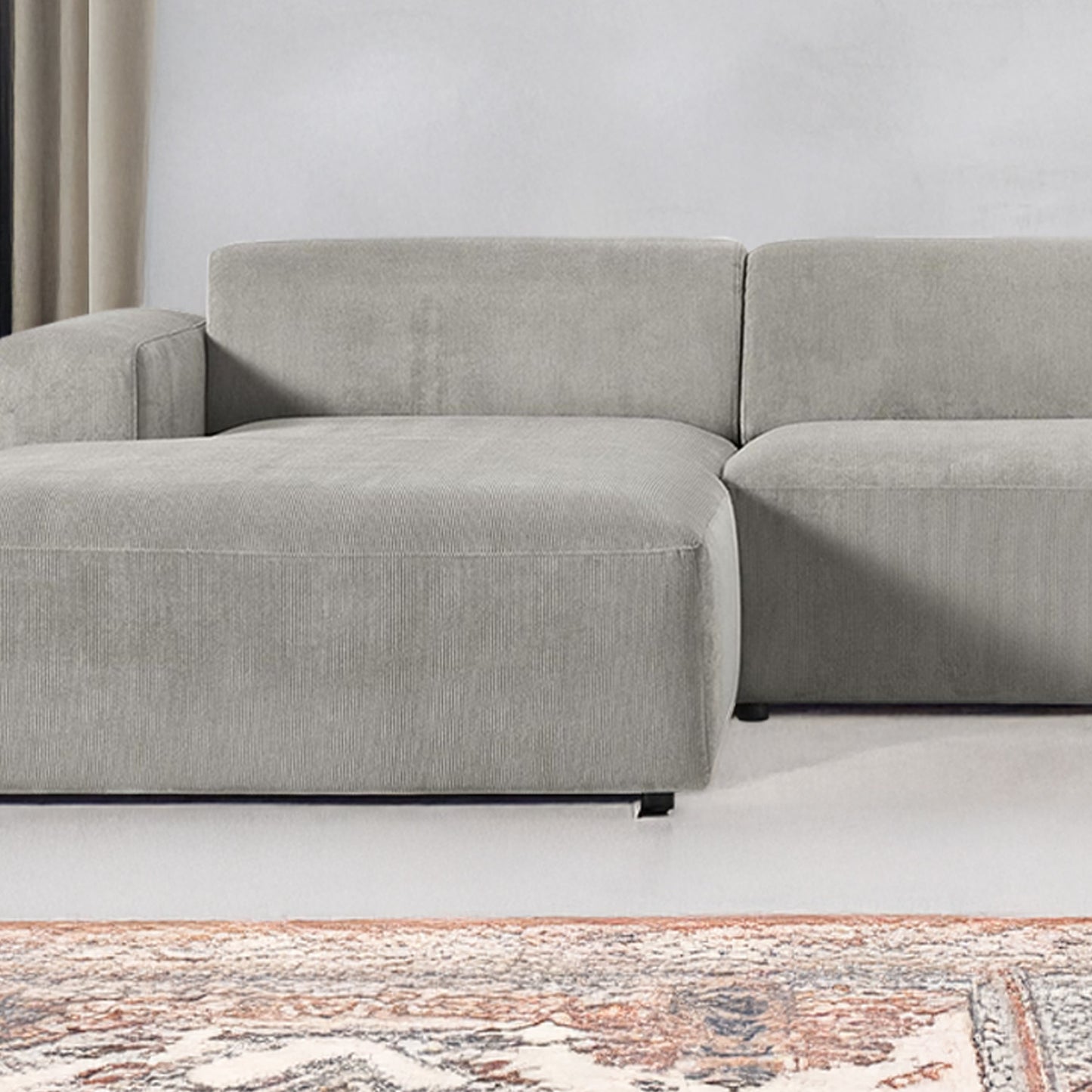 Sophisticated Comfort Corduroy 3 Seater L Shaped Sofa Grey