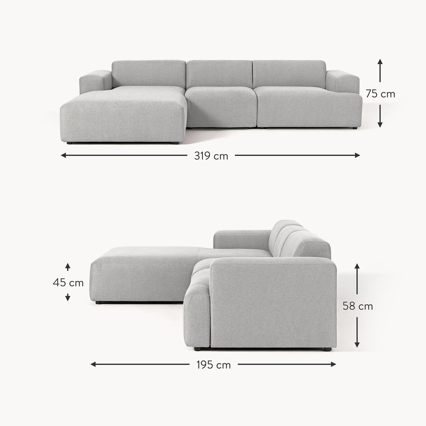 Sophisticated Comfort 3 Seater L Shaped Sofa Grey