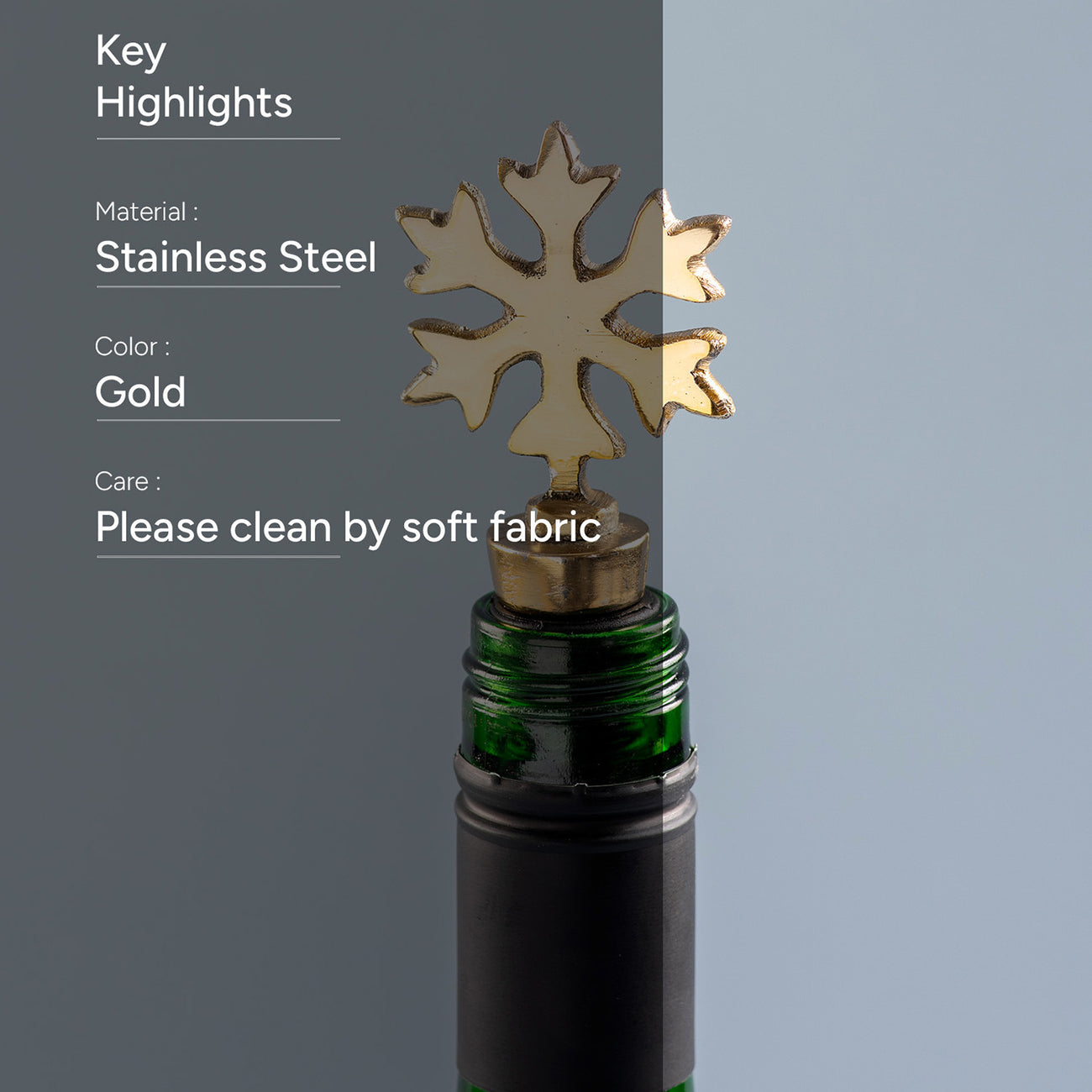 The Snowflake Bottle Stoper Glossy Gold