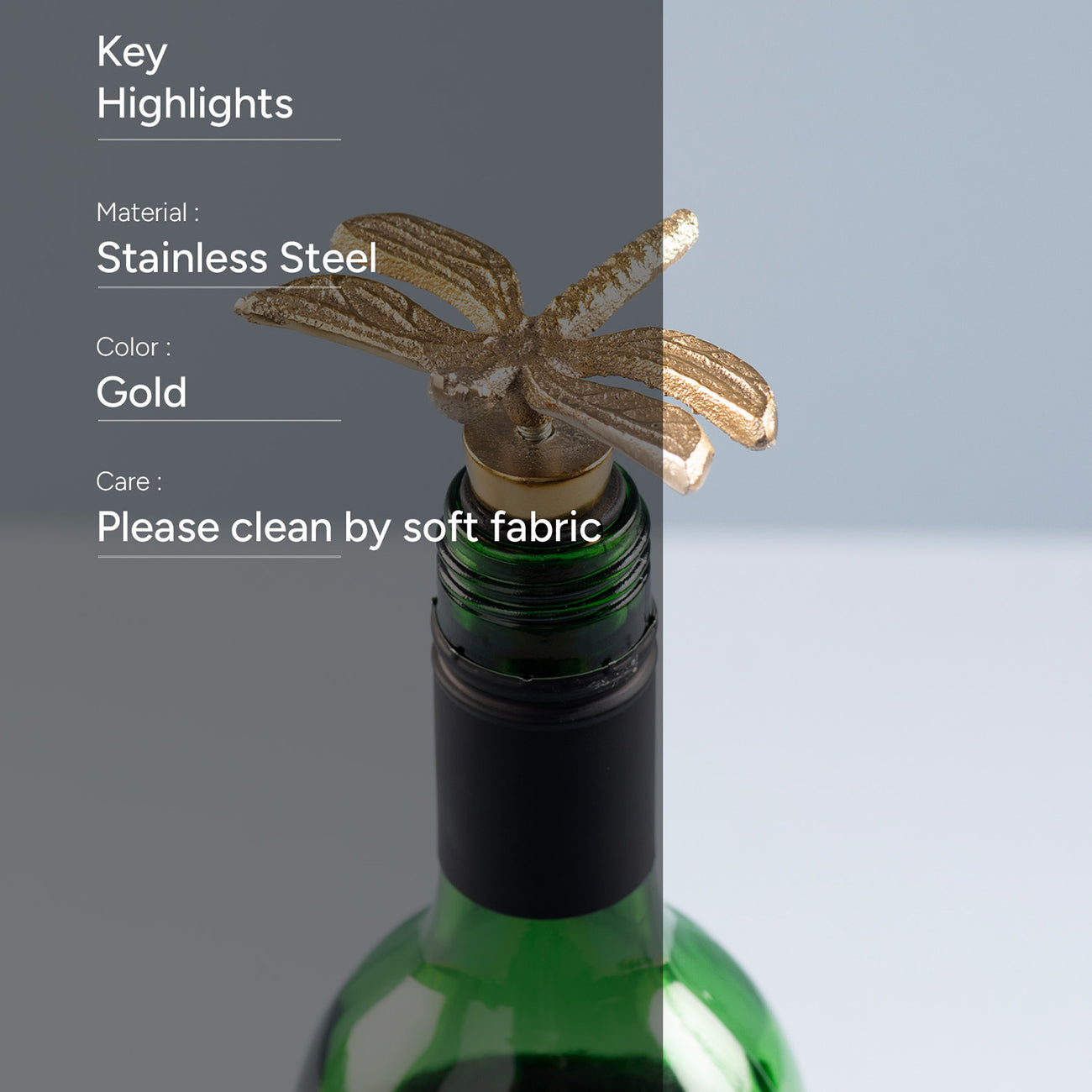 The Dragonfly Bottle Stopper Glossy Gold