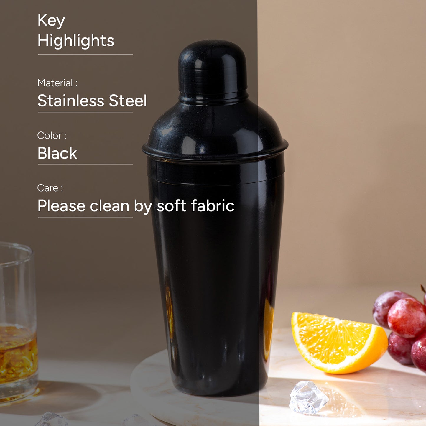 The Unblemished Cocktail / Mocktail Shaker Glossy  Black Stainless Steel