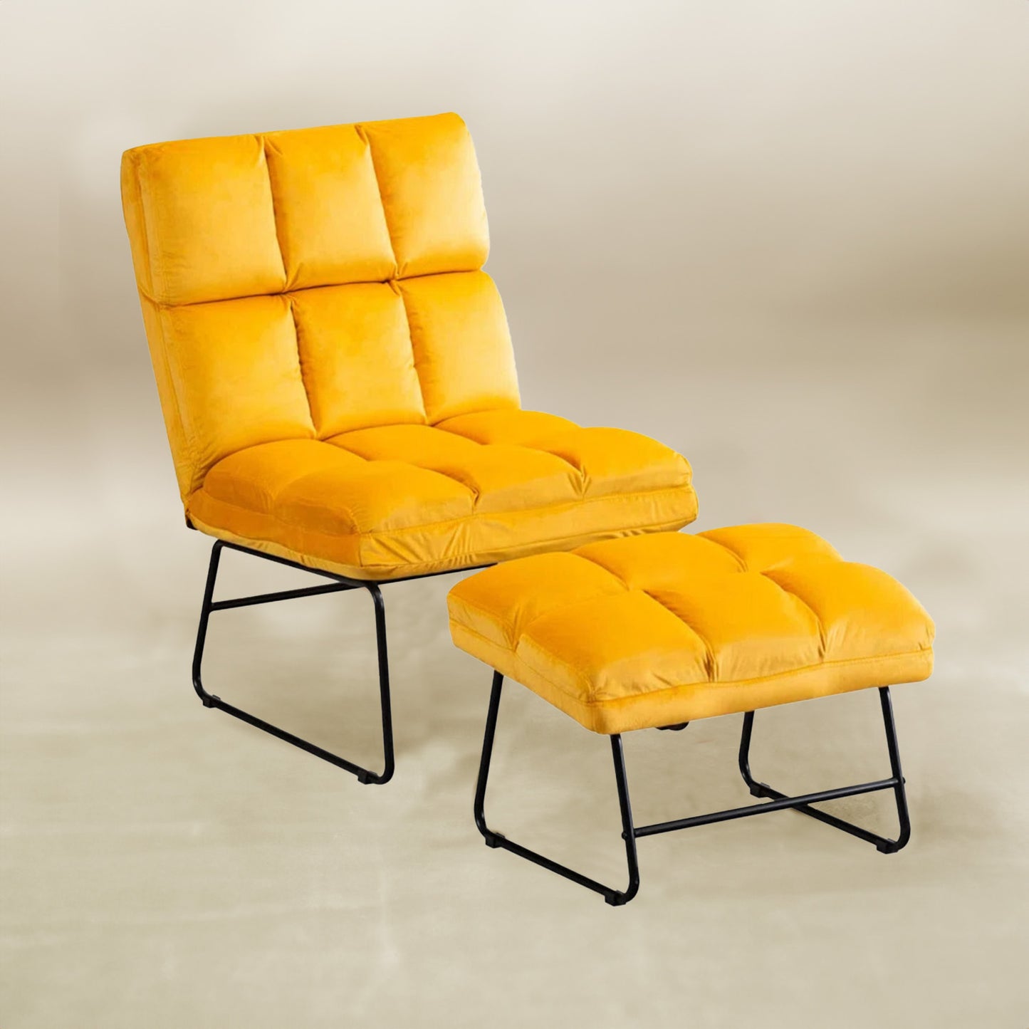 Velvet Chair With Ottoman Set Yellow