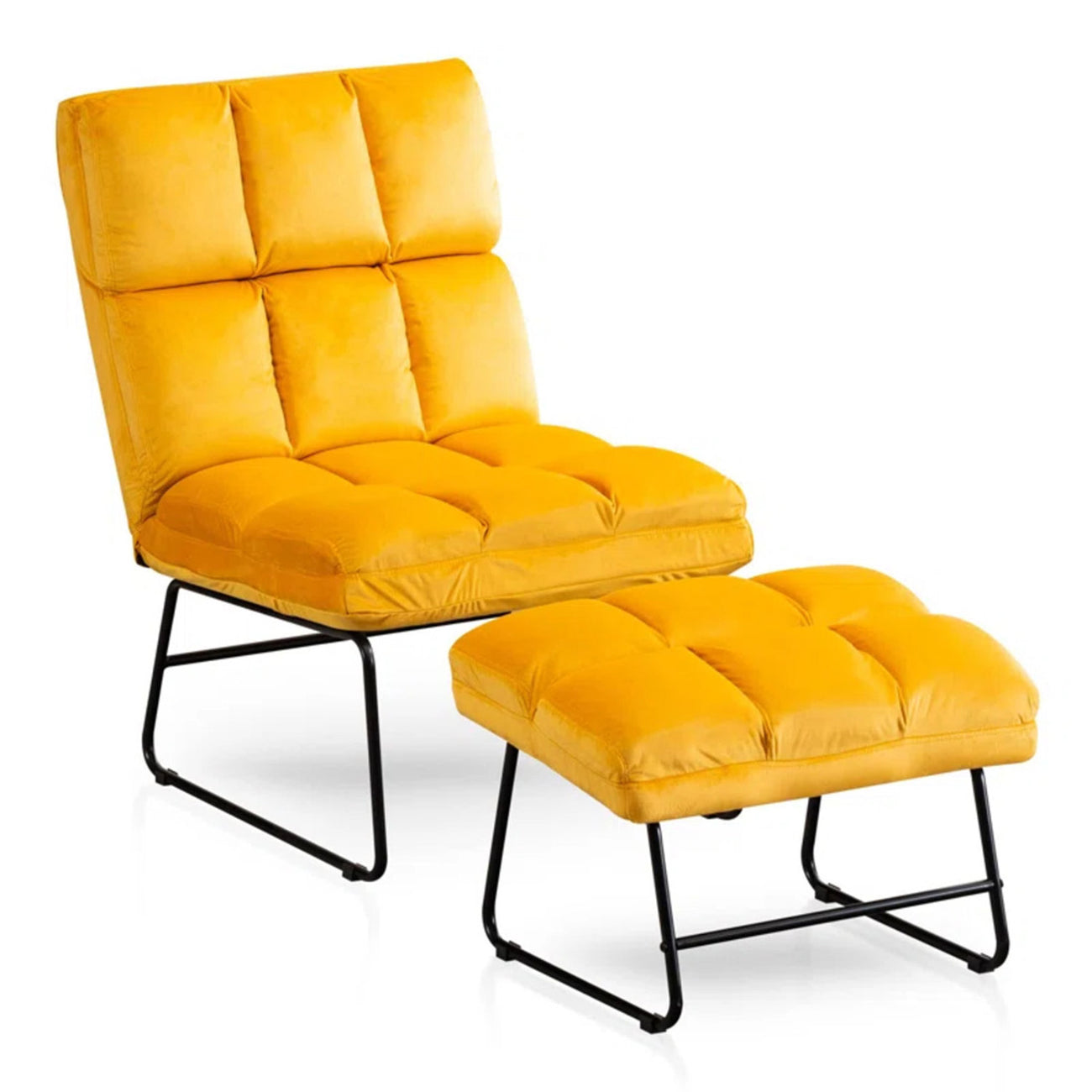 Velvet Chair With Ottoman Set Yellow