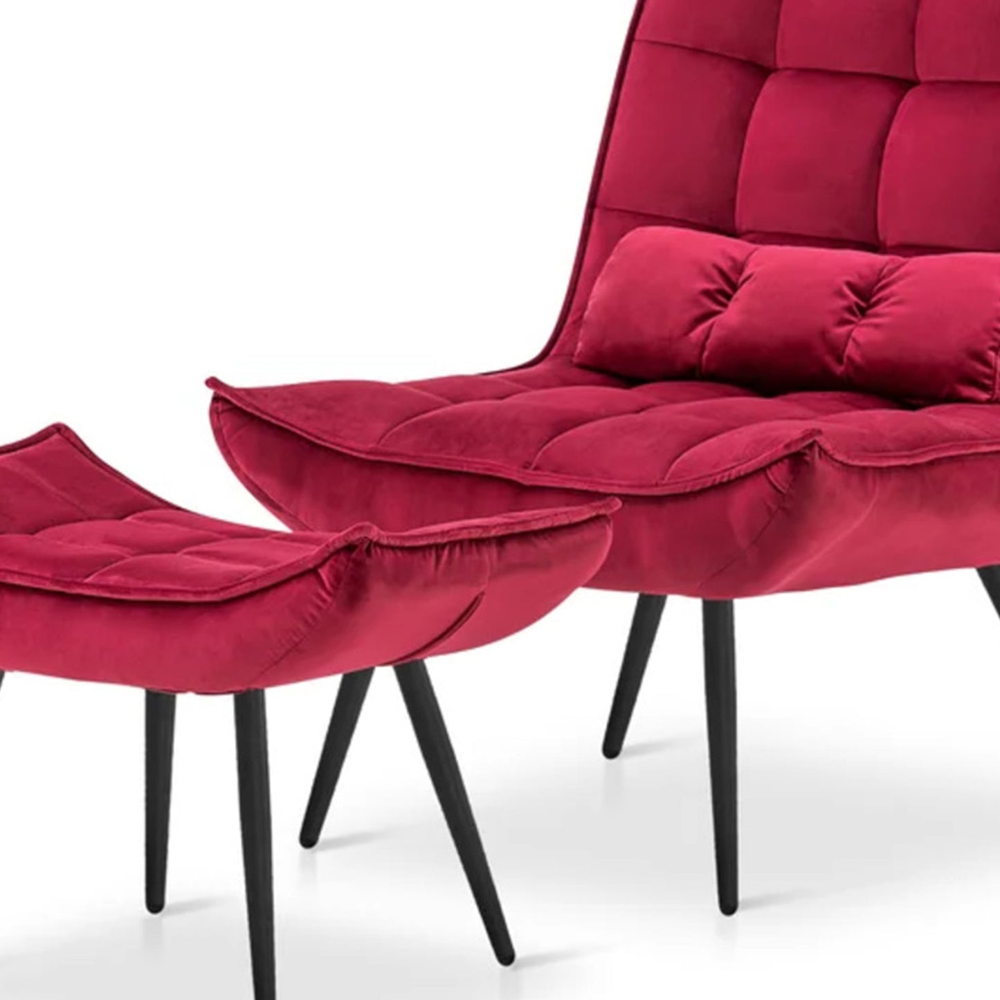 Luxurious Velvet Chair With Ottoman Footrest Red