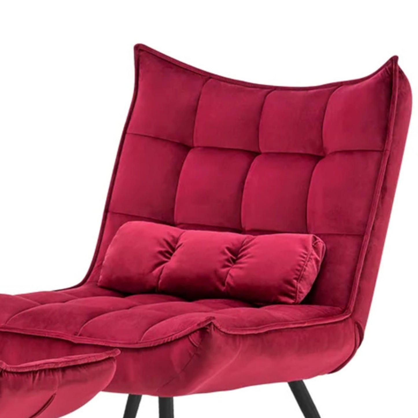 Luxurious Velvet Chair With Ottoman Footrest Red