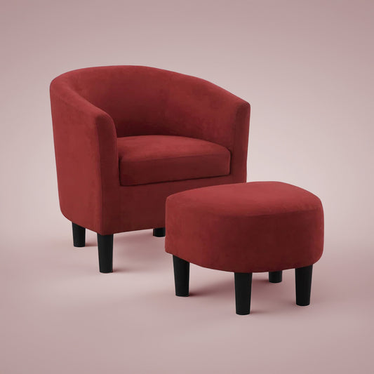 Sleek Accent Chairs With Ottomans Footrest Red
