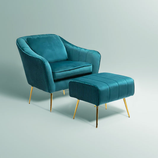 Velvet Accent Chairs With Ottomans Footrest Teal