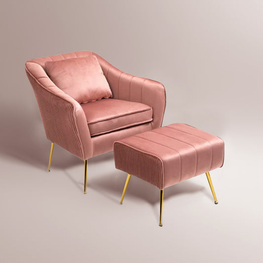 Velvet Accent Chairs With Ottomans Footrest Pink
