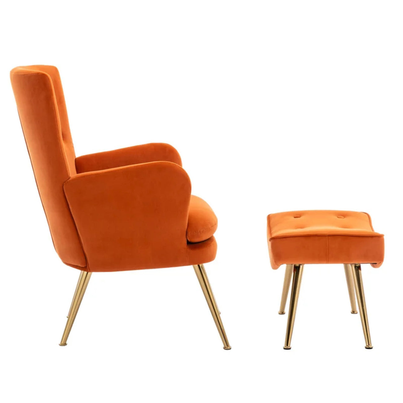 Velvet High-Back Accent Chairs With Ottoman Footrest Orange