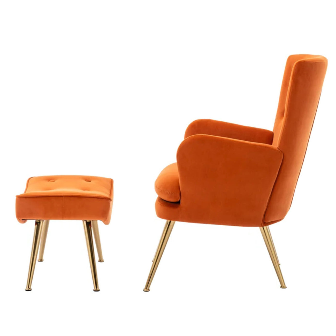 Velvet High-Back Accent Chairs With Ottoman Footrest Orange